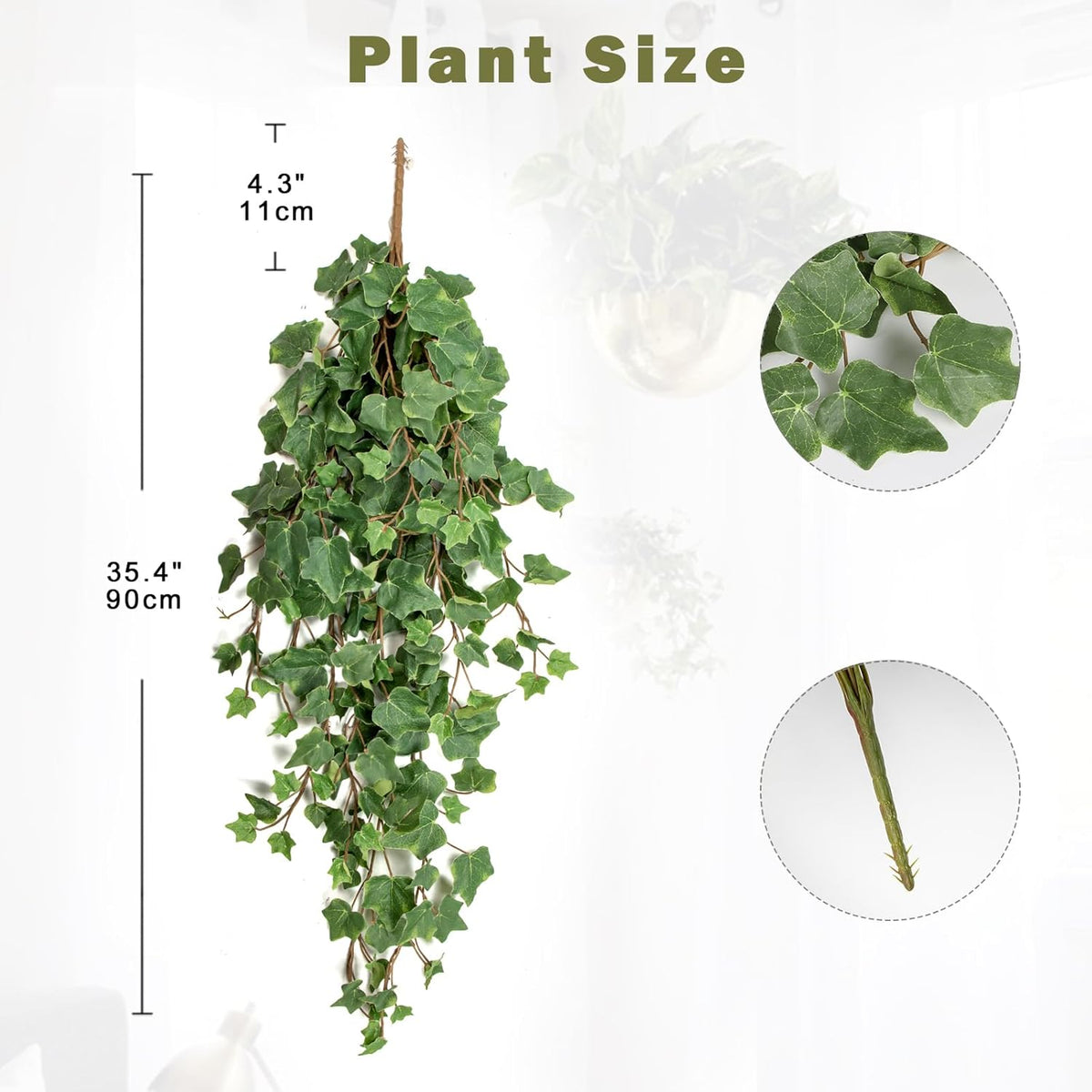 Hollyone 2pcs Artificial Hanging Plants 35.4" Fake Ivy Vine Faux Ivy Leaves Fire and UV Resistant