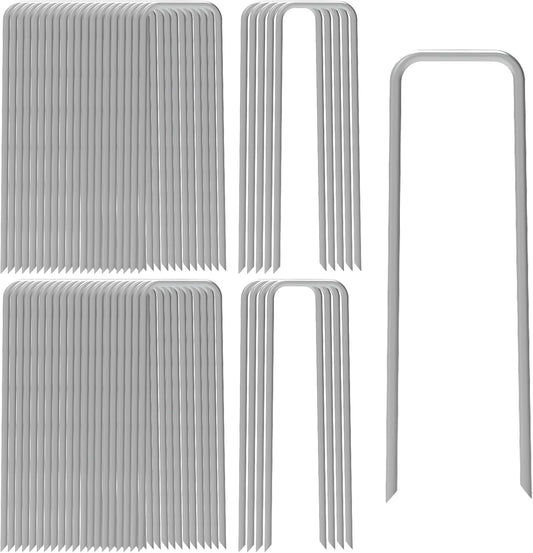 AAGUT 50 Pack 12 Inch Galvanized Garden Landscape Staples Stakes,Garden Staple U-Shaped Pins