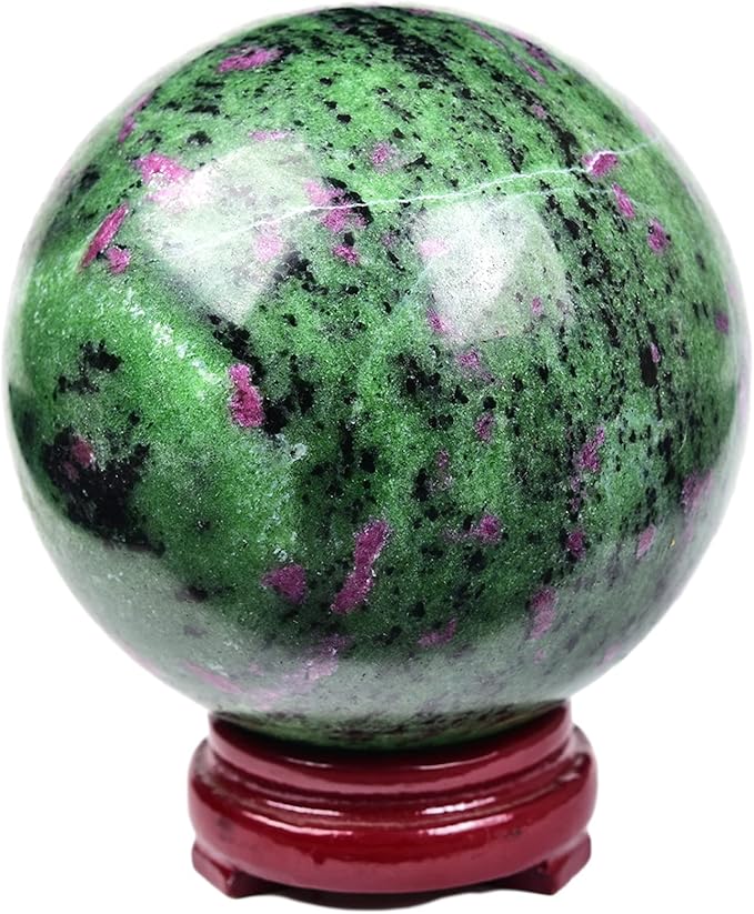 JIC Gem Large Gemstone Sphere Ball Ruby Zoisite Healing Crystal Ball Red&Green Crystal Sphere with