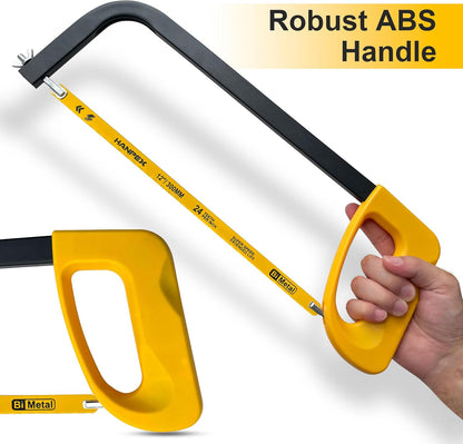 12in. High-Tension Hacksaw Frame with 24 TPI Bi-metal Blade, Hand Saw Suitable for Metal, wood