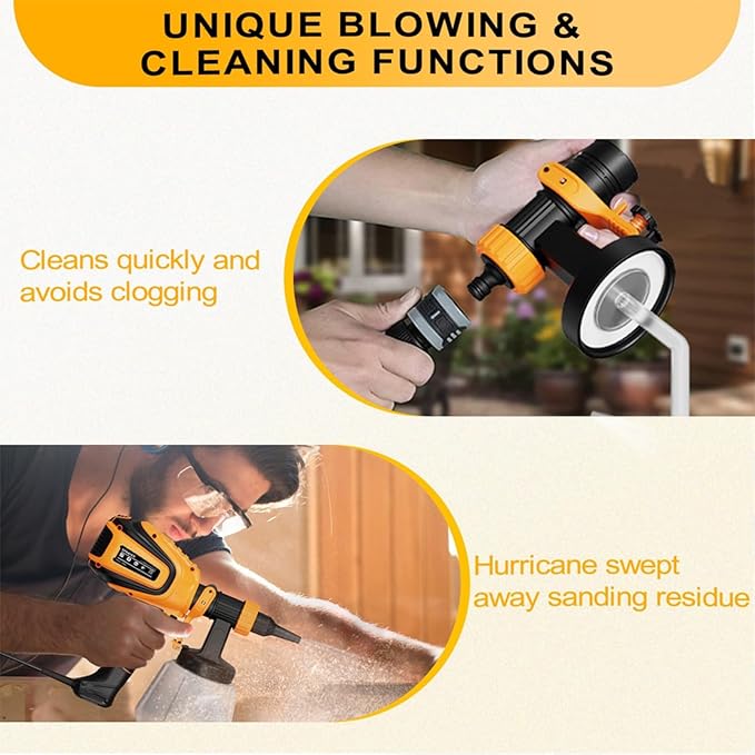 Paint Sprayer, 700W HVLP Spray Gun with Cleaning & Blowing Joints, 4 Nozzles and 3 Patterns, Easy
