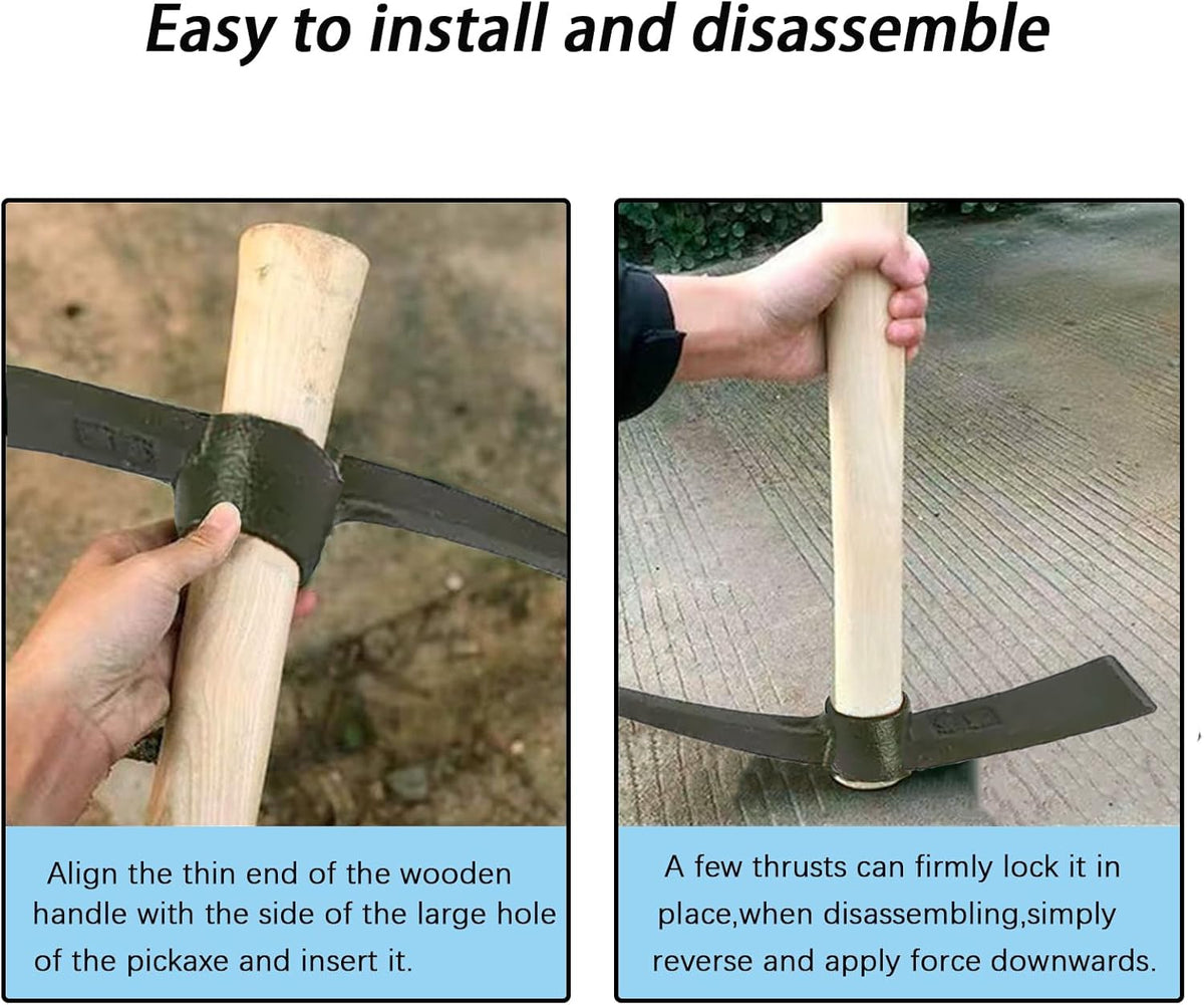 Forged Heat Treated One Piece Intact cast Iron Hoe,Weeding Garden Pick Axe,for Gardening,Camping