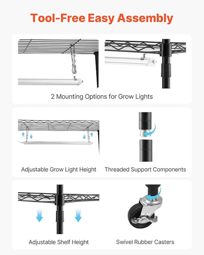 VEVOR Plant Shelf with Grow Light, 6-Tier Double-Row Plant Stand, 71in Tall Indoor Plants Display