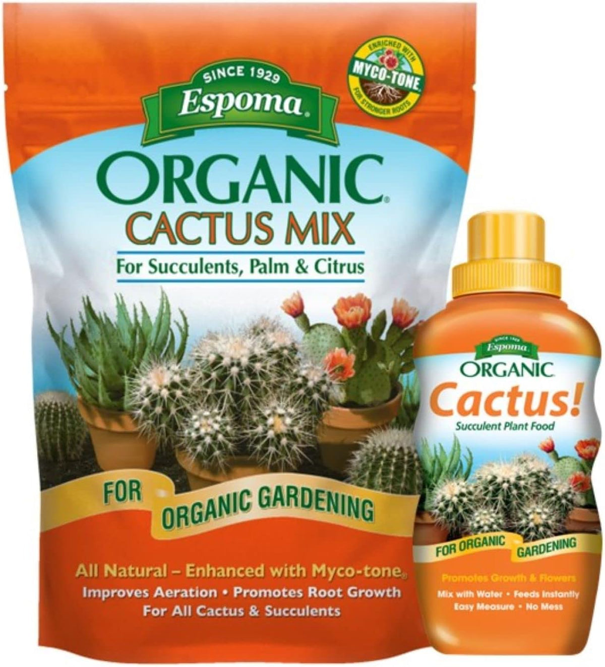 Espoma Organic Cactus Soil Mix 4qt Bag and Cactus! Liquid Plant Food Concentrate 8oz Bottle. Use