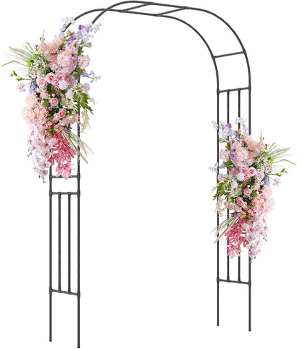 Happygrill Garden Arbor, 95" Metal Archway Pergola w/PE Wrapped Steel Pipes, Ground Stakes, Spiral
