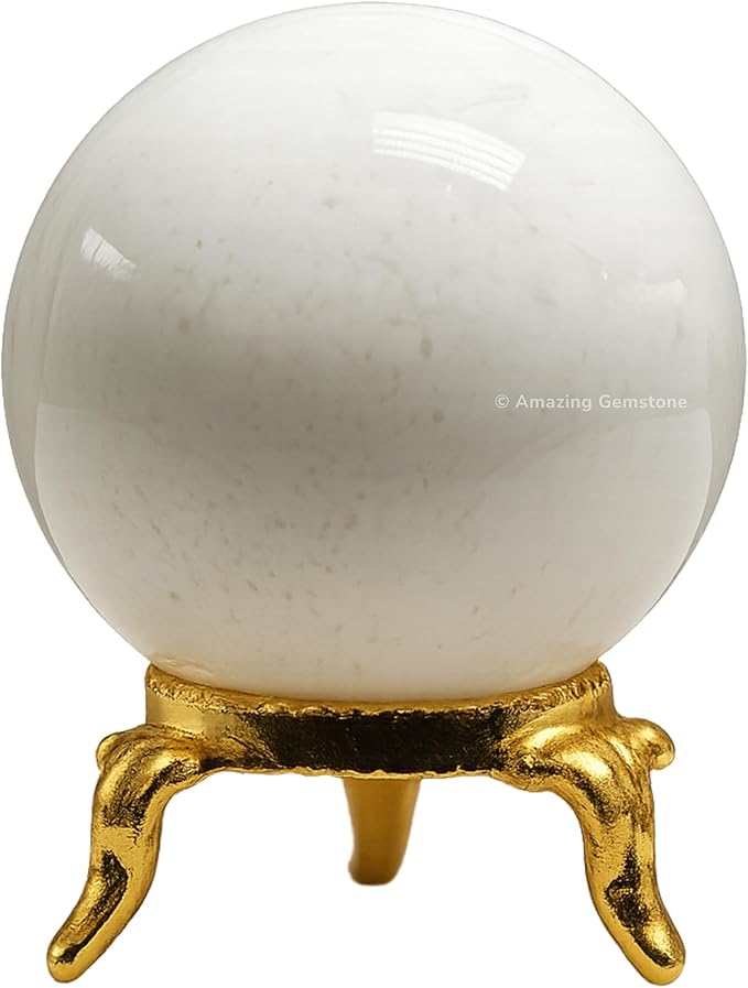 Amazing Gemstone Snow Quartz Crystal Ball with Stand - 2 Inches Crystal Sphere Meditation Balls for