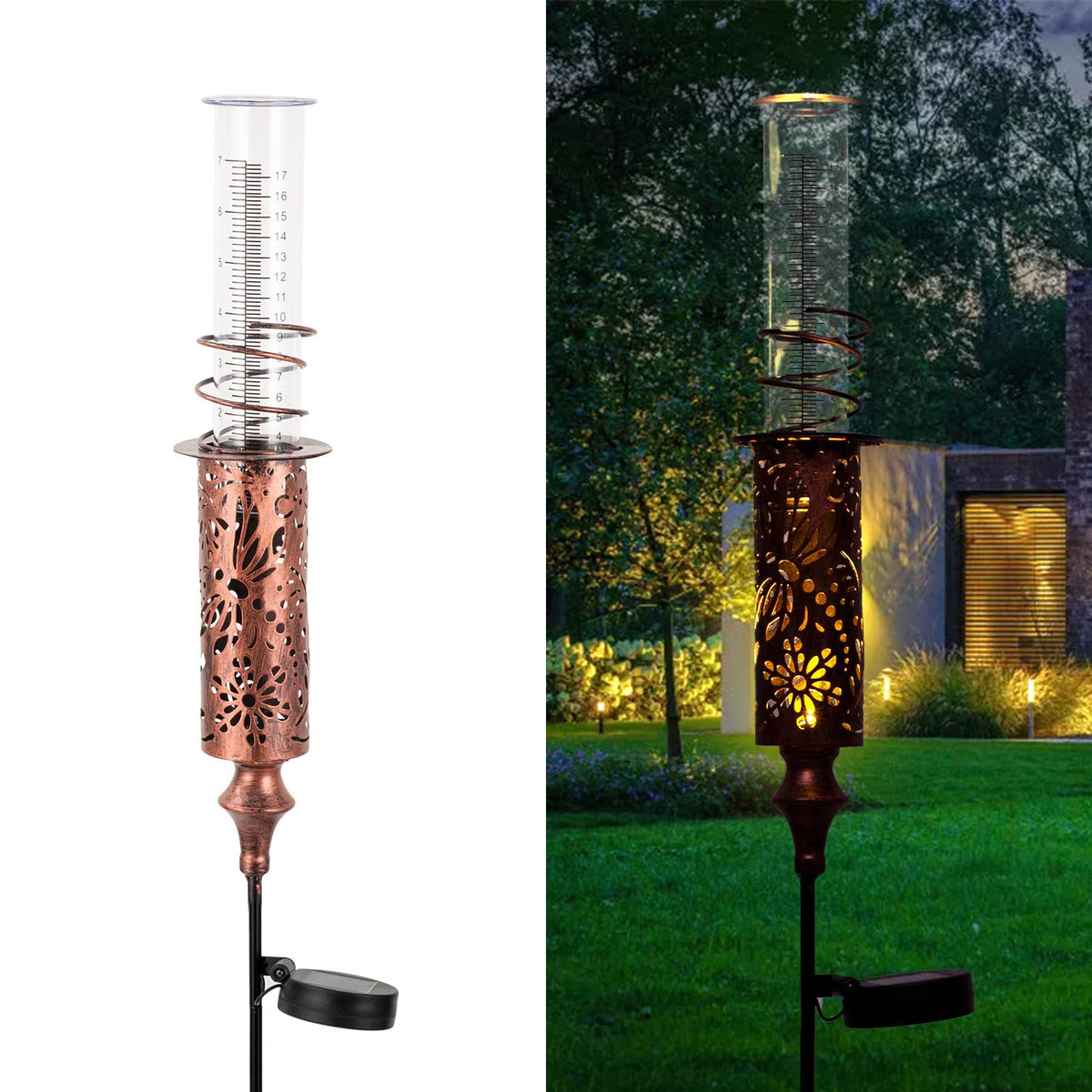 VEWOGIFT Rain Gauge Outdoor, Solar Water Gauge for Rain