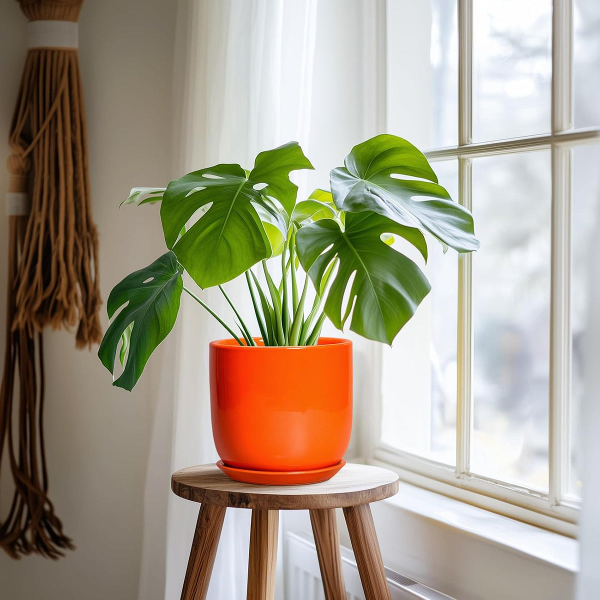 7 Inch Plant Pot - Ceramic Planter with Drainage Hole and Saucer, Modern Round Ceramic Flower Pot
