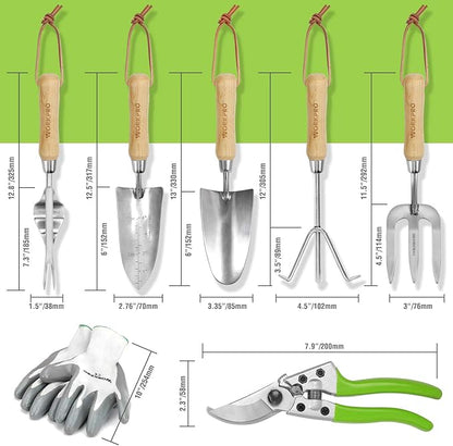 WORKPRO Garden Tools Set, 8 Piece, Stainless Steel Heavy Duty Gardening Tools with Wooden Handle