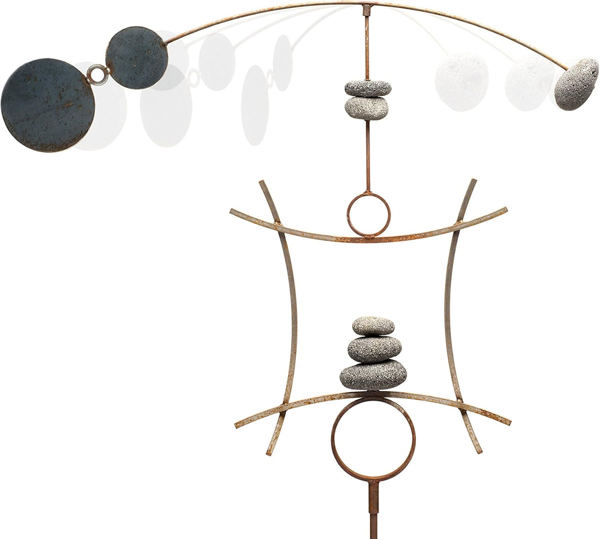 Zen Garden Spinner Kinetic Wind Sculpture | Balanced Arch Yard Decor with Rock Cairn and Stake |