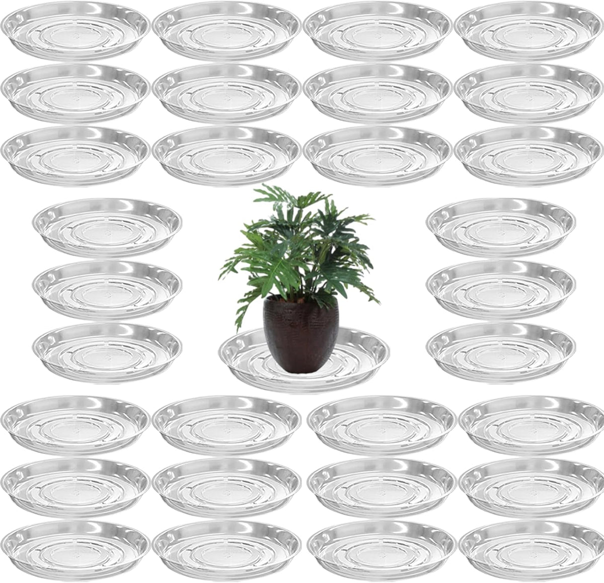 30 Packs 8" Clear Plant Saucers for Indoor Outdoor Use Heavy Duty Plastic Plant Trays for Planter
