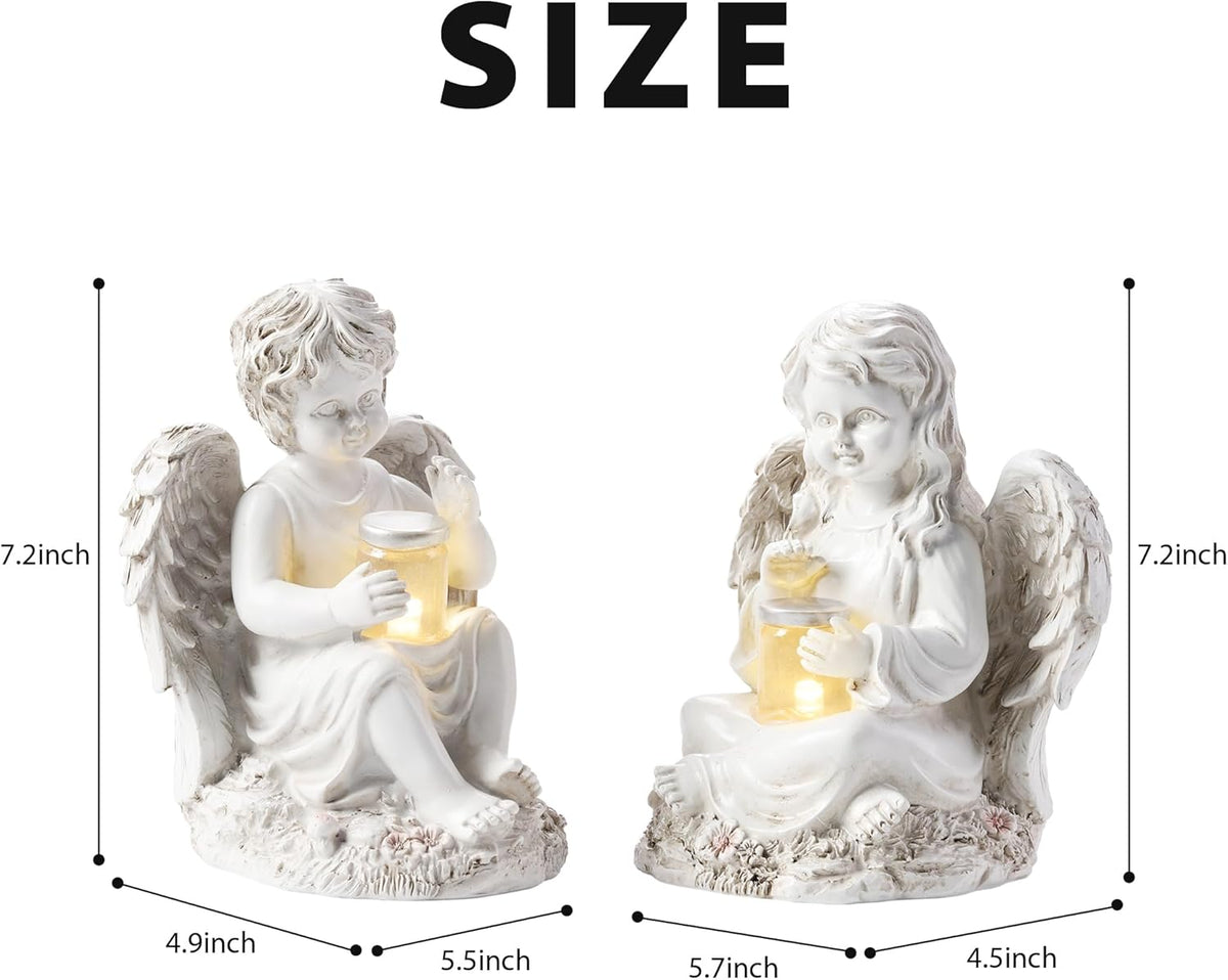 2 Pack Outdoor Angel Statue Garden Decor, Classic Solar Angel Figurine Decoration for Yard Art