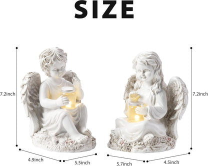 2 Pack Outdoor Angel Statue Garden Decor, Classic Solar Angel Figurine Decoration for Yard Art