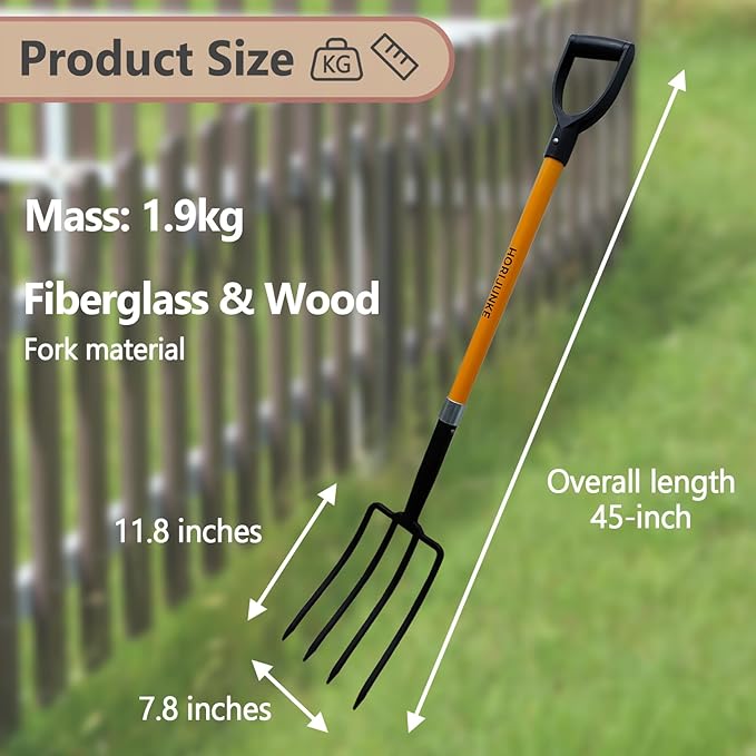 Garden Fork, 4-Tines Pitchforks,45-Inch Pitchfork for Gardening,Fiberglass Digging Fork Pole