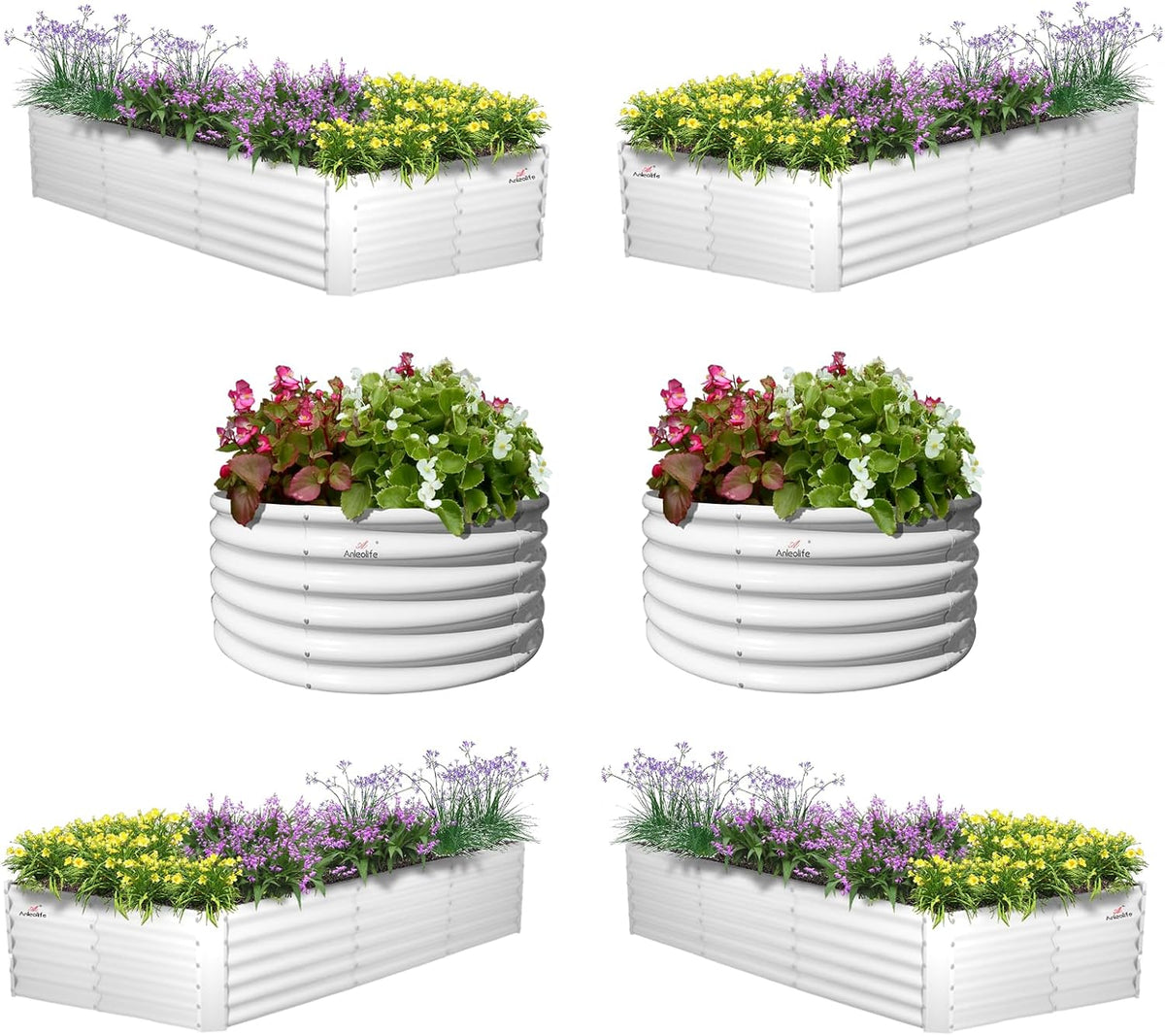 A ANLEOLIFE 6-Pack 4X4X1.5ft & 8X4X1.5ft Deep Root Galvanized Raised Garden Beds Outdoor for