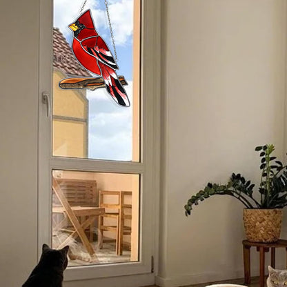 Red Cardinal Decor Stained Glass Bird Window Hanging Suncatcher for Window Decorations Ornament