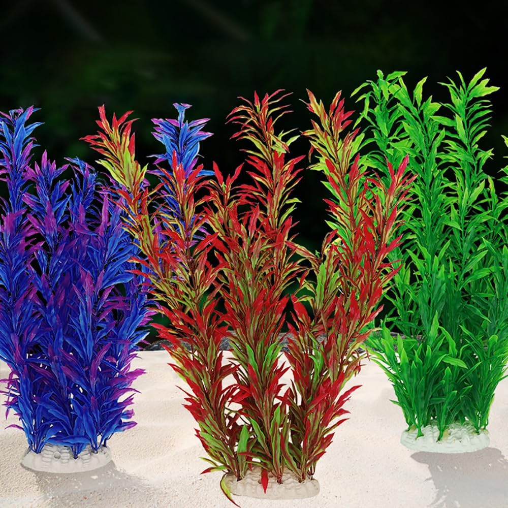 DSkoiph 2 pcs Aquarium Decor Plastic Plants Extra Large 21 Inches Artificial Fish Tank Plants Tall