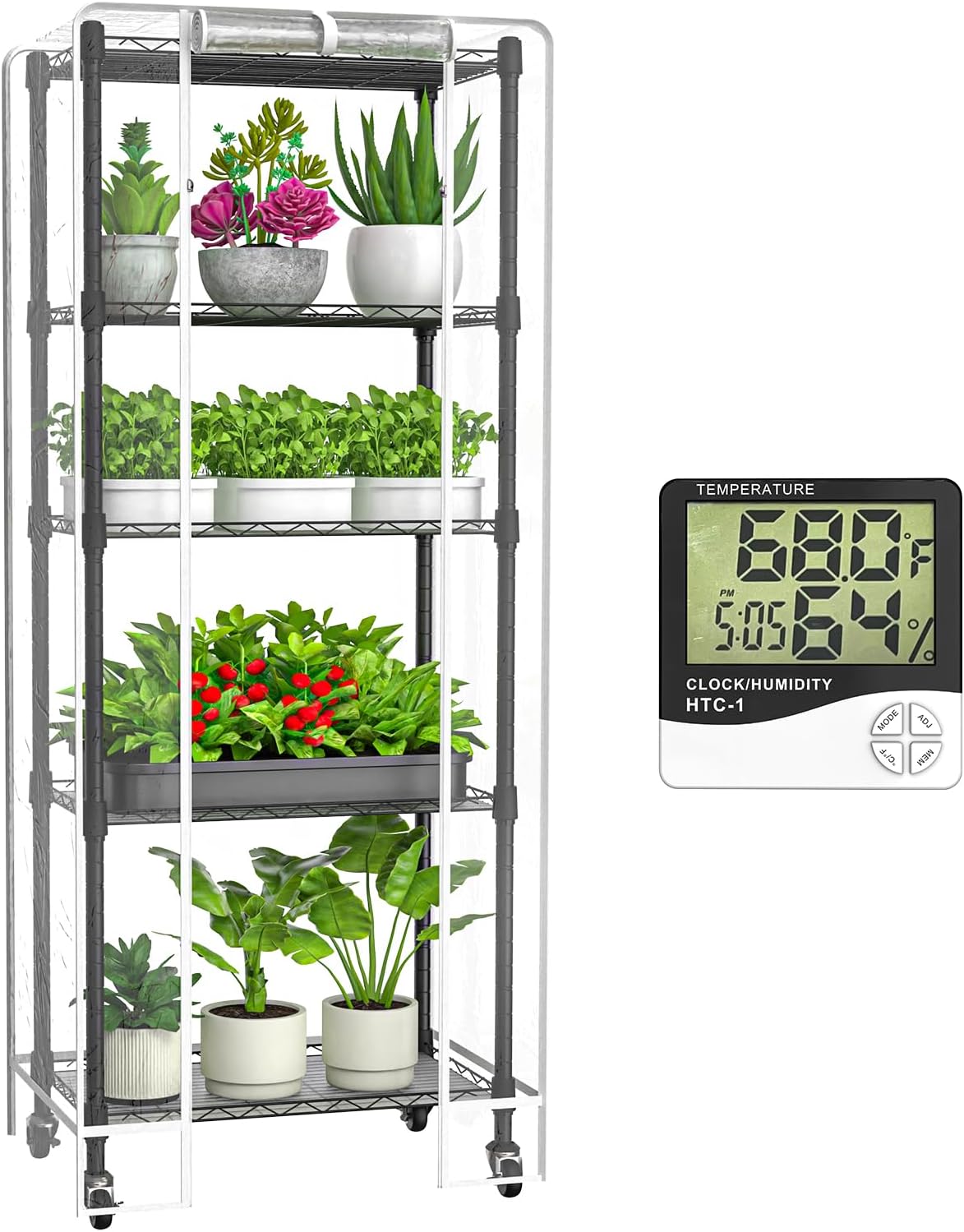 Mini 5-Tier Greenhouse for Indoor Outdoor, 23.2" L×13.4" W×61.4" H Portable Greenhouse with Clear