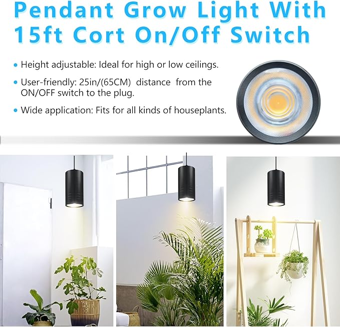 Plant Hanging Grow Light Full Spectrum Warm White Color with Timer, Plug-in Pendant Grow