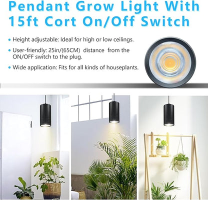 Plant Hanging Grow Light Full Spectrum Warm White Color with Timer, Plug-in Pendant Grow