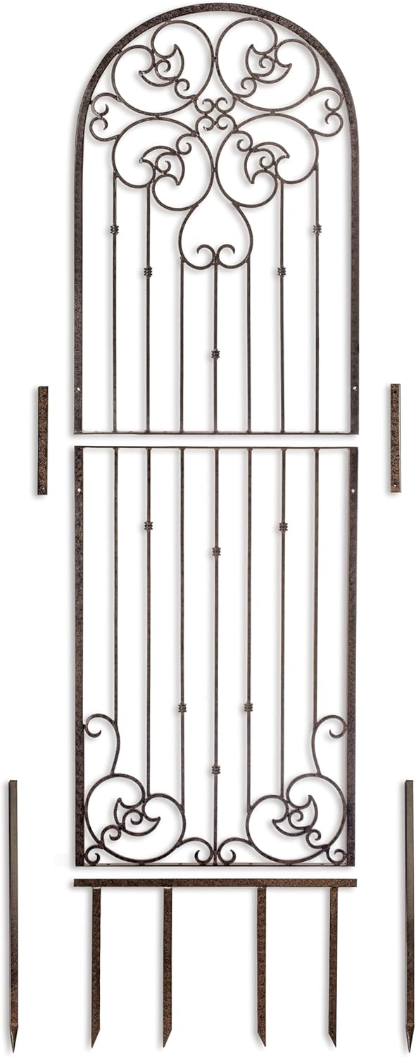 H Potter 8 Foot Tall Garden Trellis Wrought Iron Heavy Scroll Metal Decoration Lawn Patio and Wall
