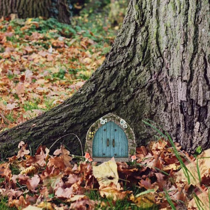 Blue Mini Fairy Garden Door for Tree, 3D Miniature Fairy Door for Fairytale Tiny House Doors
