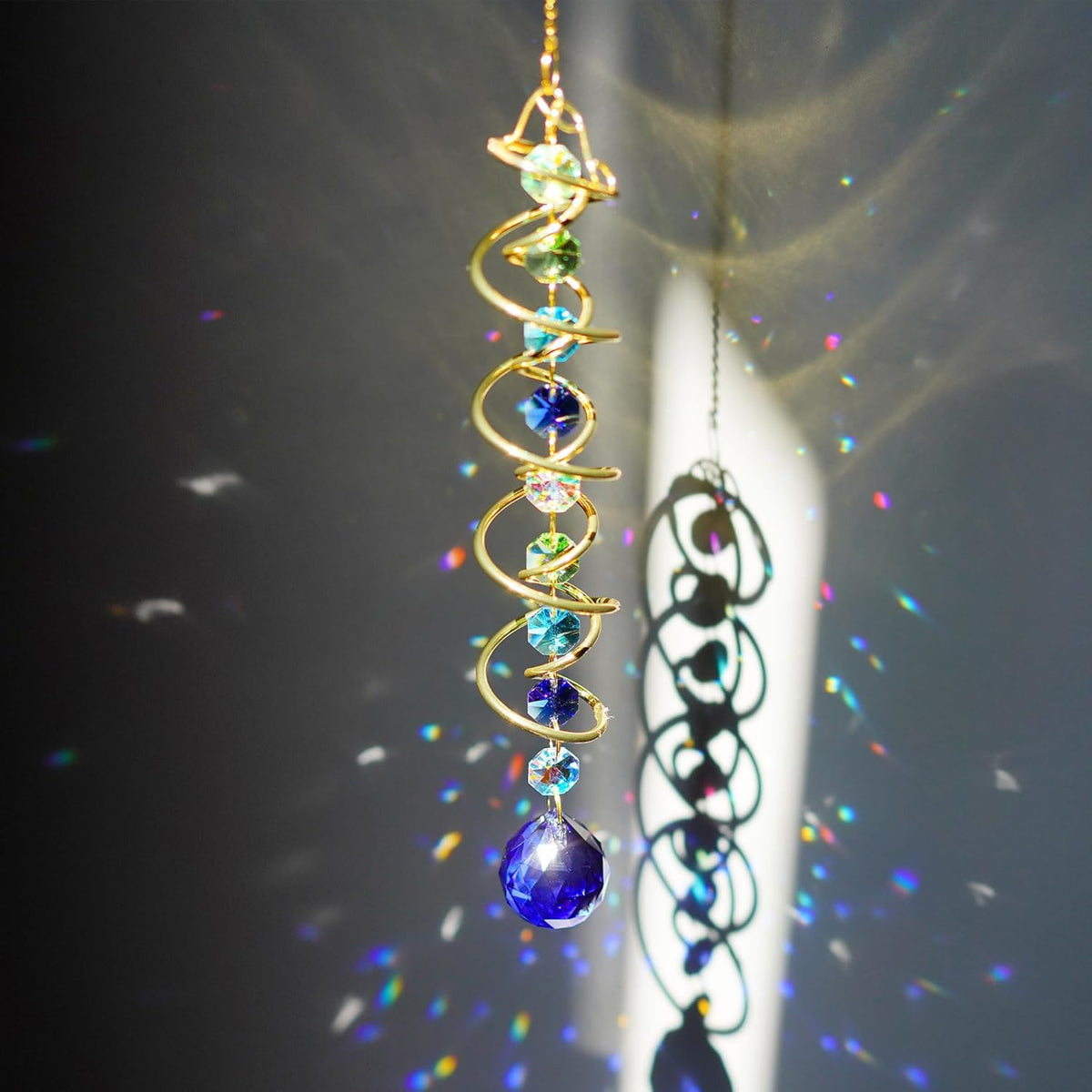 H&D HYALINE & DORA Gazing Ball Spiral Tail Crystal Suncatcher, Rainbow Maker Crystal Beads Decor