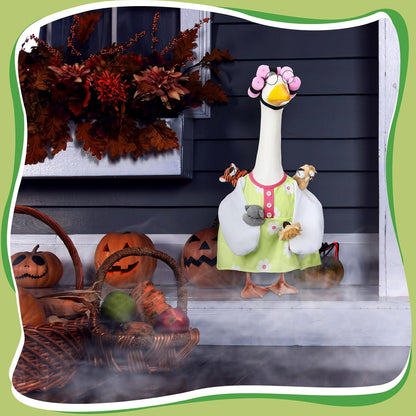 Suzile Funny Lady Porch Goose Outfit for 23'' Cement Goose Curler Wig Costume Glasses with Cute