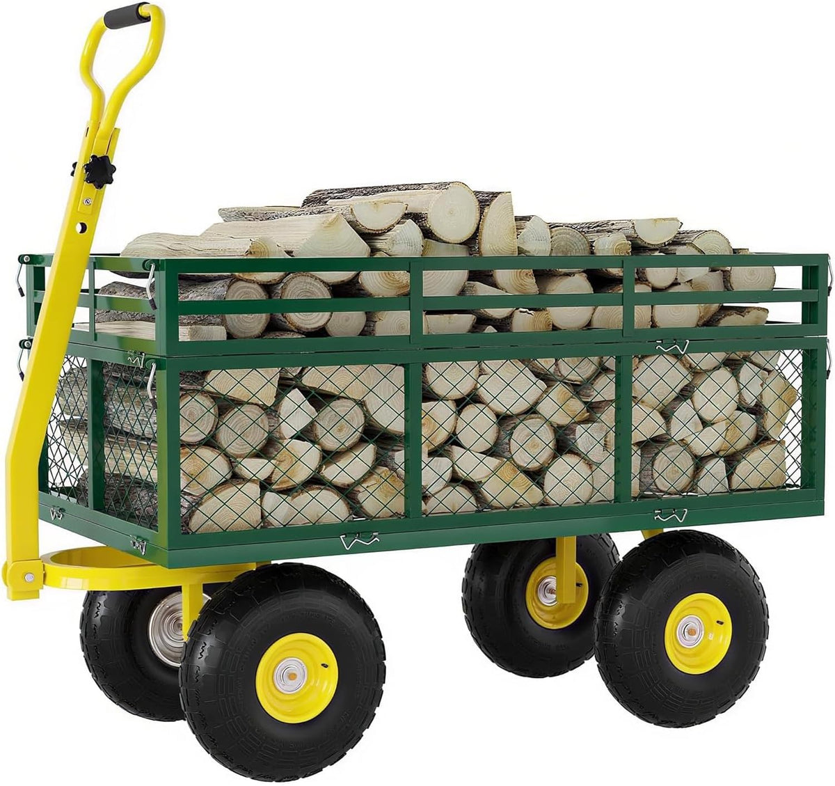 Metal Wagon - 1400lbs Garden Cart with 10" Multi-Terrain Tires, 4 Removable Mesh Sides & 180°
