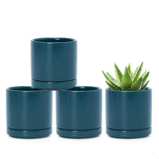 D'vine Dev Set of 4 Small Ceramic Plant Pots, 3.5 Inch Succulent Planter Pot for Plants with