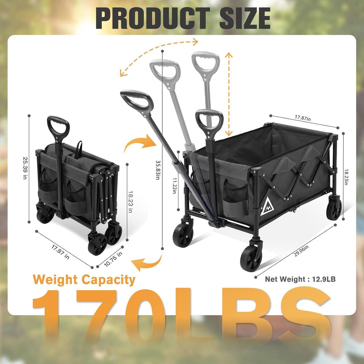 Wagon Cart Shopping Foldable Folding Collapsible with Wheels Big On Beach Garden Outdoor Grocery