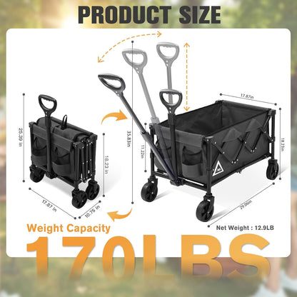 Wagon Cart Shopping Foldable Folding Collapsible with Wheels Big On Beach Garden Outdoor Grocery