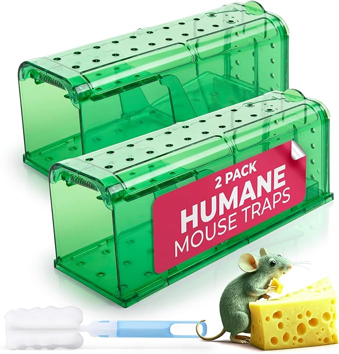 Humane Mouse Trap Pack of 2 - No Kill - Live Mouse Traps Indoor for Home Use - Reusable Rodent
