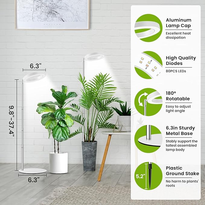 Grow Lights for Indoor Plants Full Spectrum, 80 LEDs Plant Light for Indoor Growing with 2 Mounting