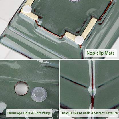 Ceramic Bonsai Pots with Drainage Trays Set of 2, Green Glazed Bonsai Planters for Indoor/Outdoor