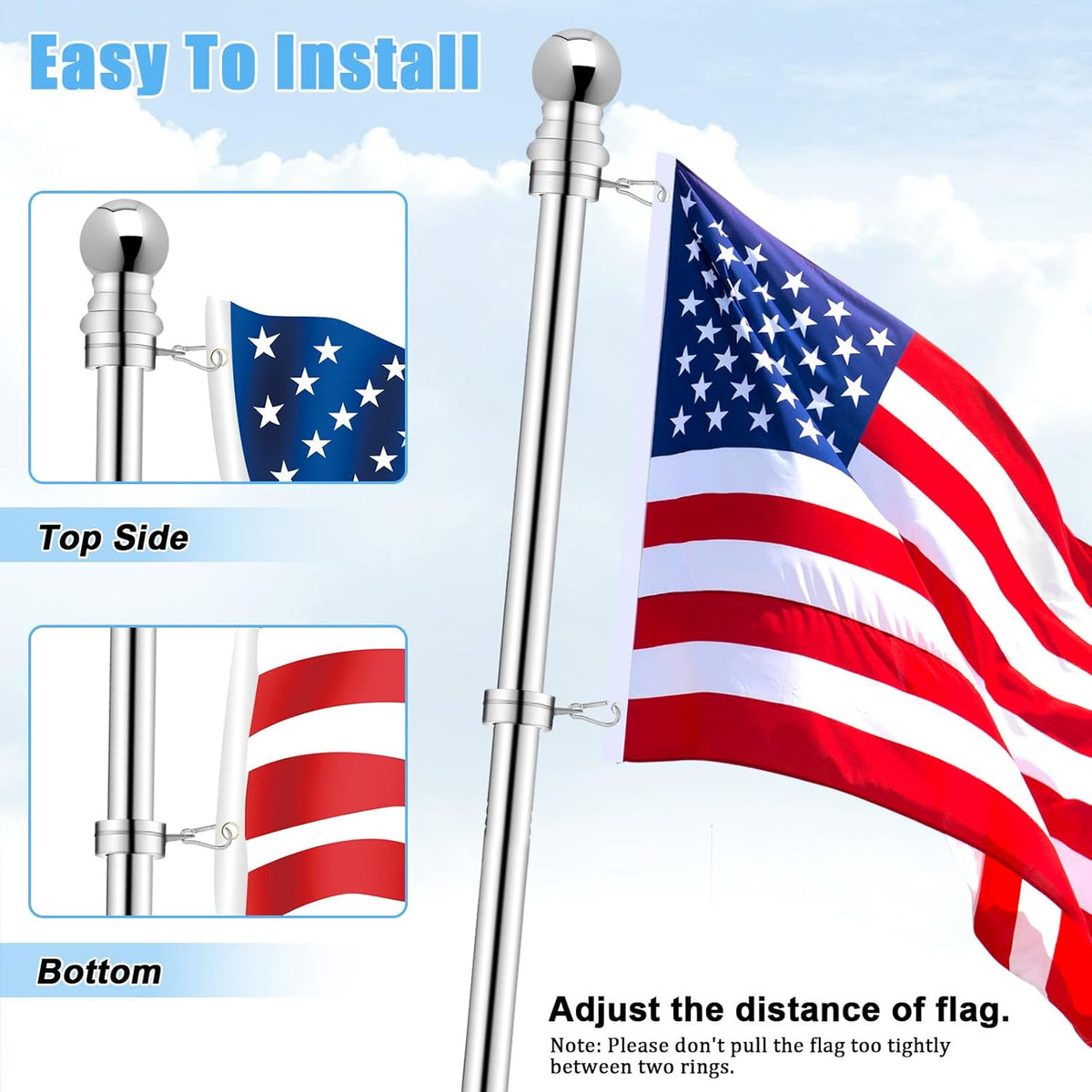1.25" Flag Pole Rings, 2 Pcs Aluminum Alloy Spinning Flag Pole Ring Clips Swivels, 360° Rotating
