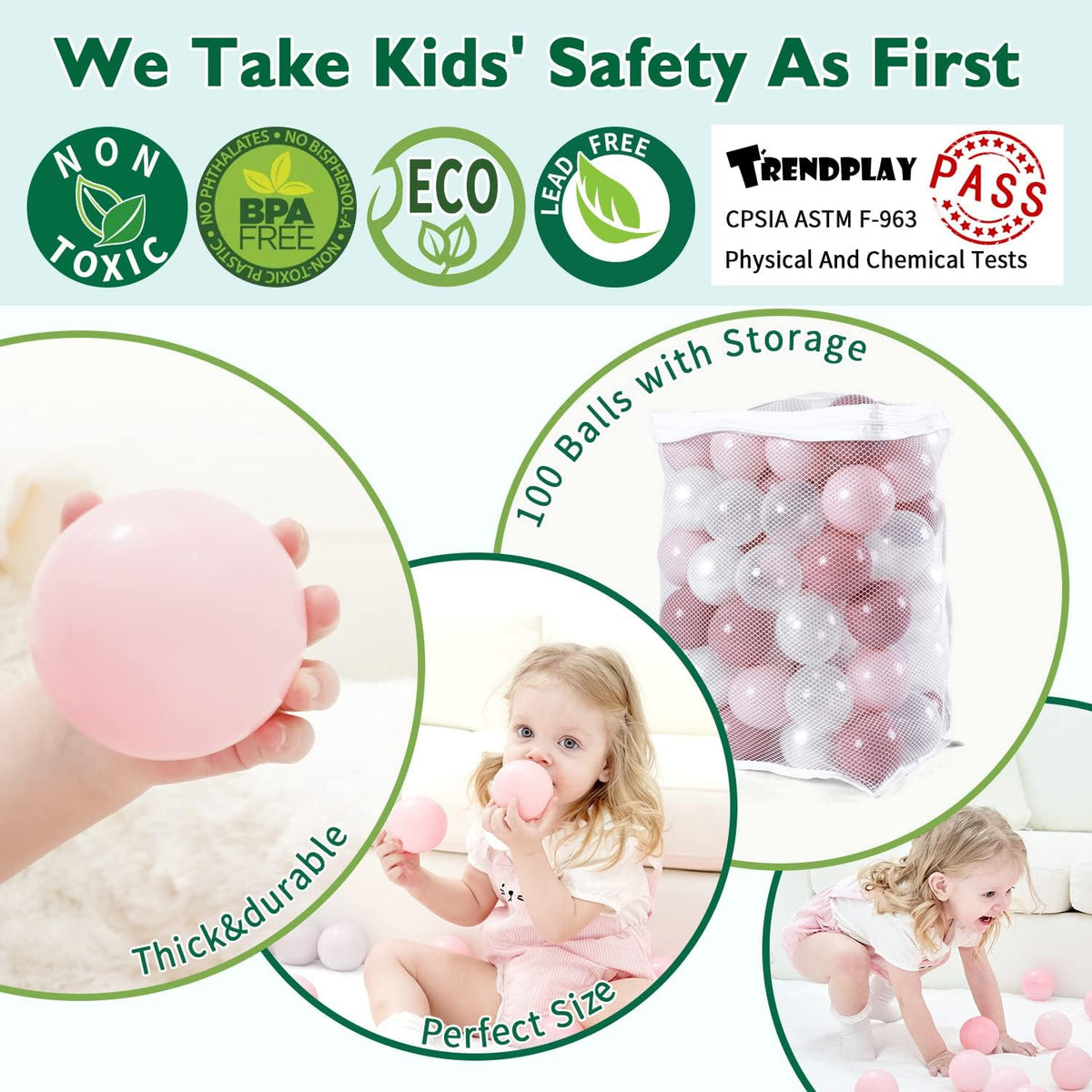 TRENDPLAY Plastic Balls for Ball Pits 2.2 Inch, Pack of 50 100 200 500 Hollow Balls, Perfect for