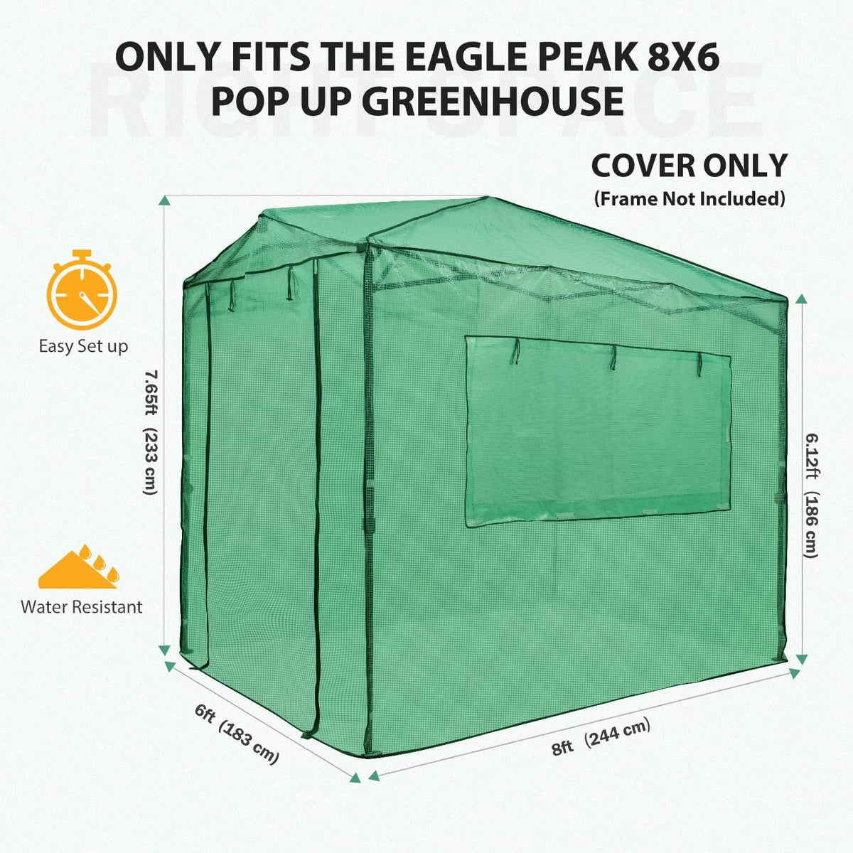 EAGLE PEAK Replacement Cover for 8x6 Portable Walk-in Pop up Greenhouse, Front and Rear Roll-Up