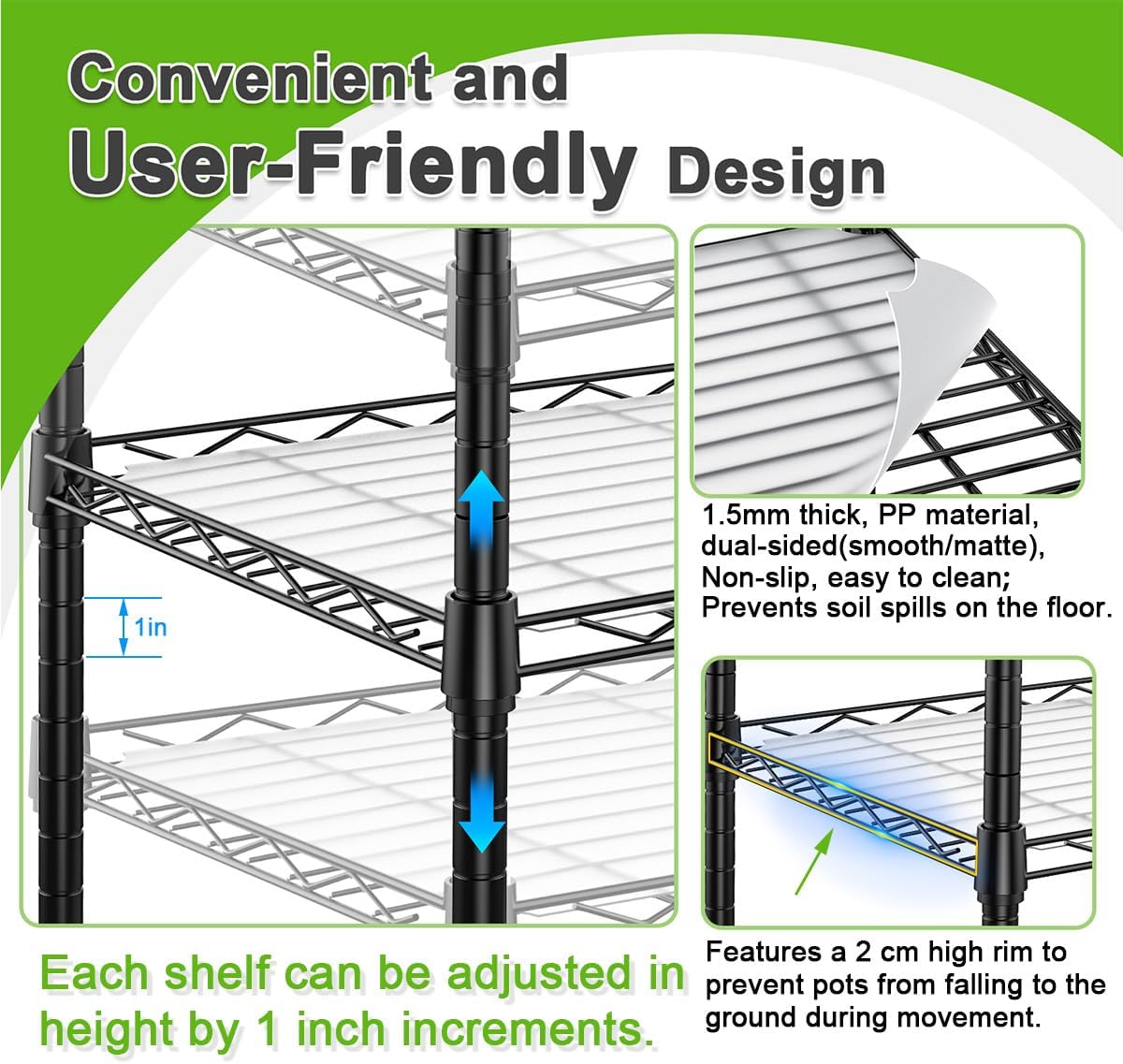 Abimars 5-Tier Greenhouse with Caster Wheel, Each Shelf Height Adjustable Metal Plant Shelf with