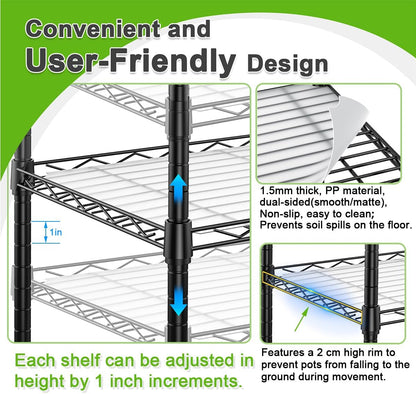 Abimars 5-Tier Greenhouse with Caster Wheel, Each Shelf Height Adjustable Metal Plant Shelf with