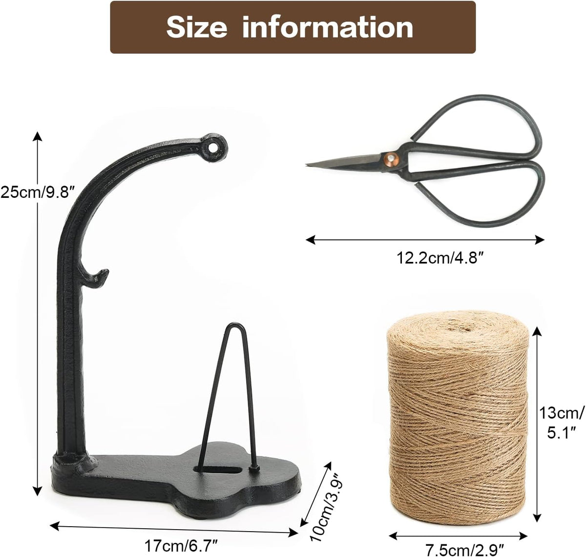 Sungmor Cast Iron Garden Twine Holder Set - 1300ft. Natural Jute Twine String & Rope Rack &