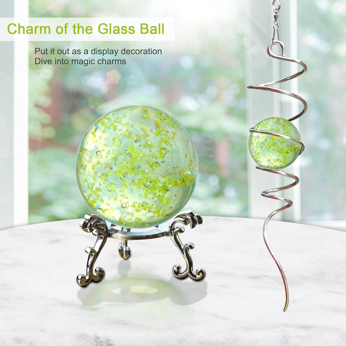 Glow in The Dark Gazing Ball Spiral, Wind Spinner Tail, Wind Spinners Stabilizer, Hanging Outdoor