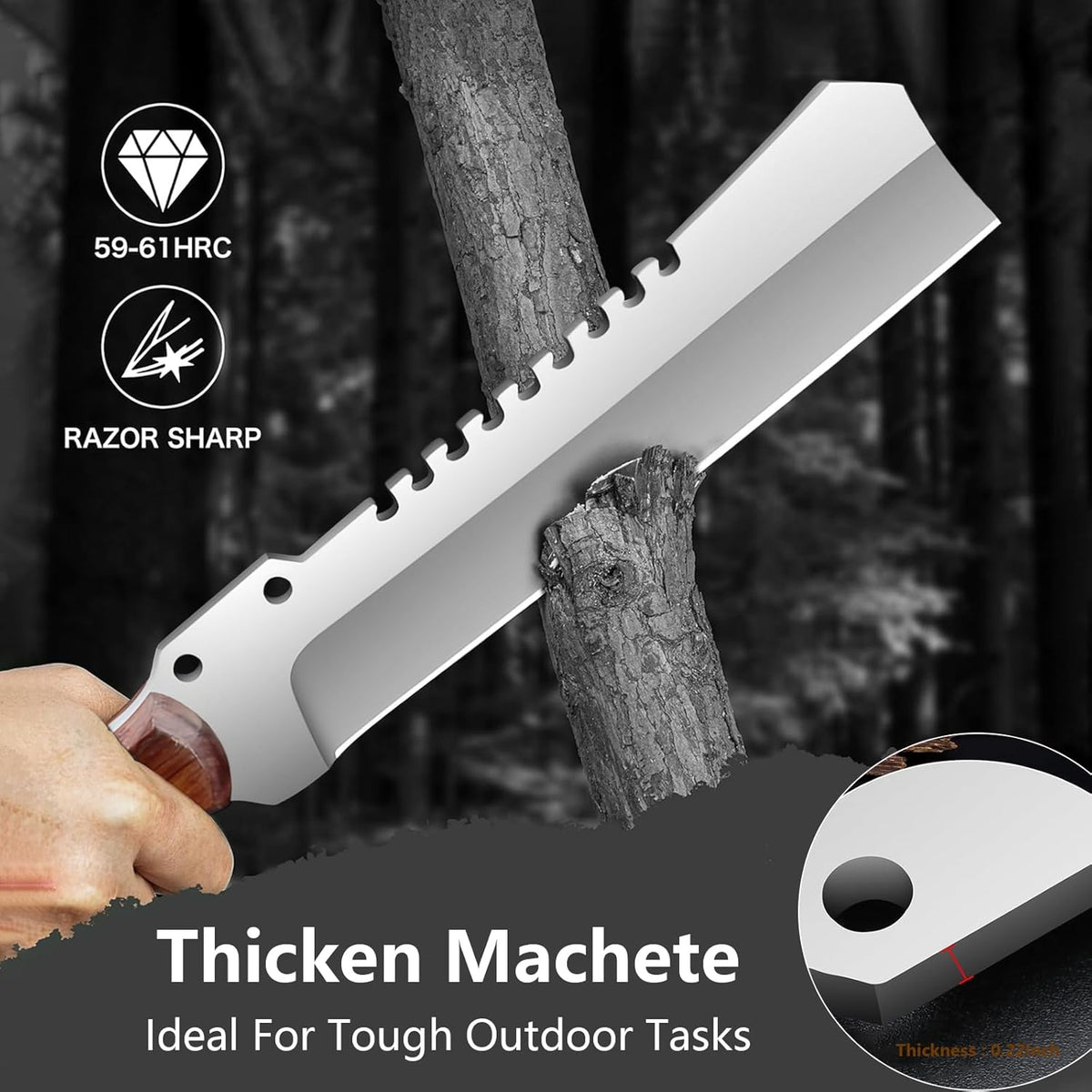 Machete w Sheath for Yard Work, 15'' Full Tang Camping Machete for Cutting Trees Heavy Duty