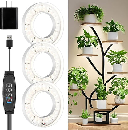 3 Head White Halo Angel Ring Ceiling LED Plant Growth Lights for Shelf, 3000K+6000K Full Spectrum