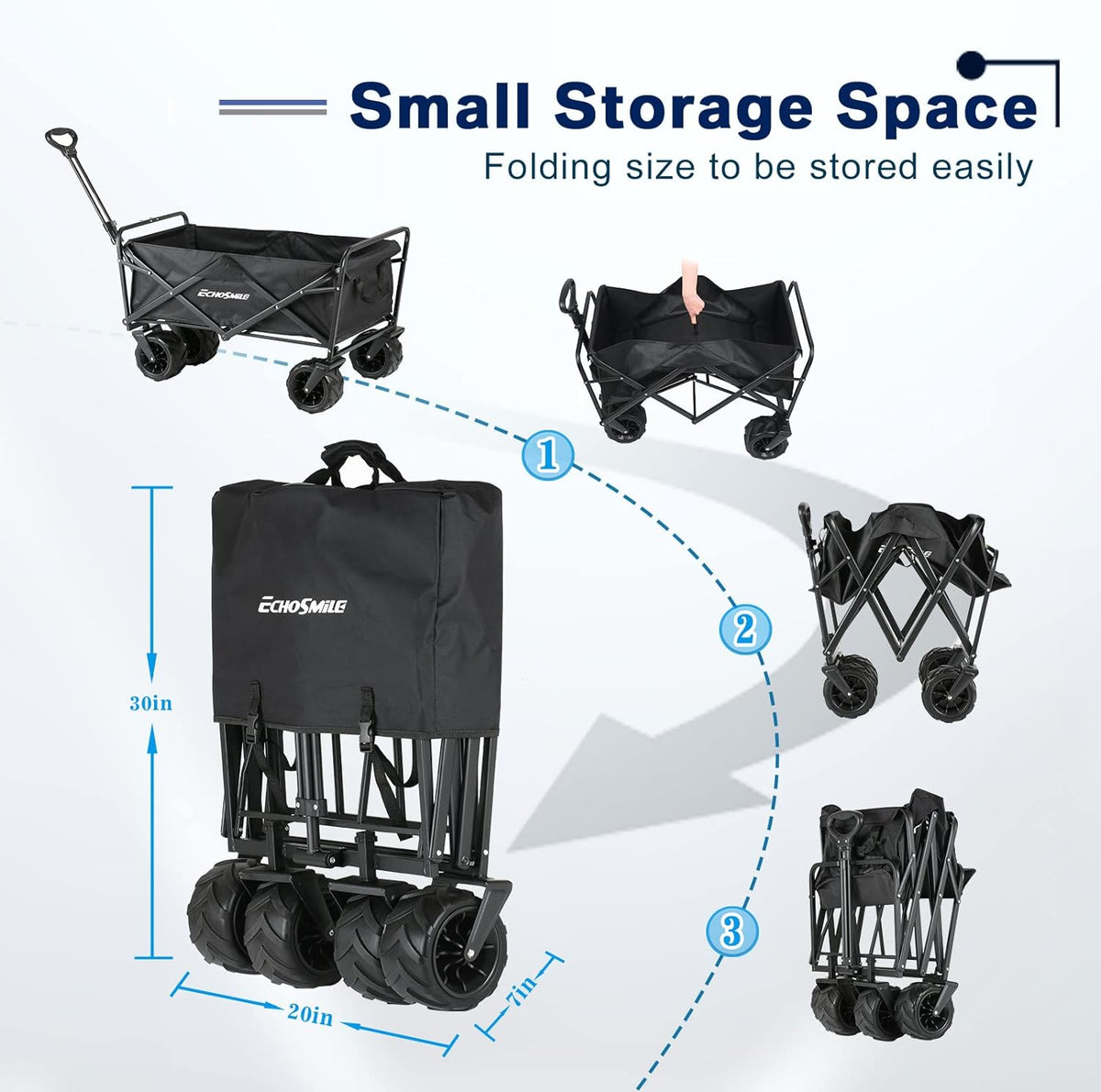 EchoSmile Heavy Duty 350 Lbs Capacity Collapsible Wagon, Outdoor Folding Camping Wagons, Grocery