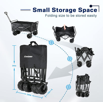 EchoSmile Heavy Duty 350 Lbs Capacity Collapsible Wagon, Outdoor Folding Camping Wagons, Grocery