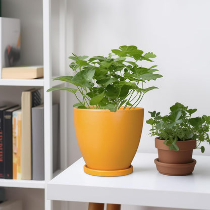 6.8 Inch Plant Pot - Ceramic Planter with Drainage Hole and Saucer, Modern Round Flower Pot