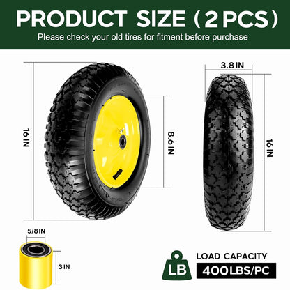 Taifa 2 PCS 16" Pneumatic Rubber Replacement Tires and 4.80/4.00-8" Wheels with 5/8" Bearings