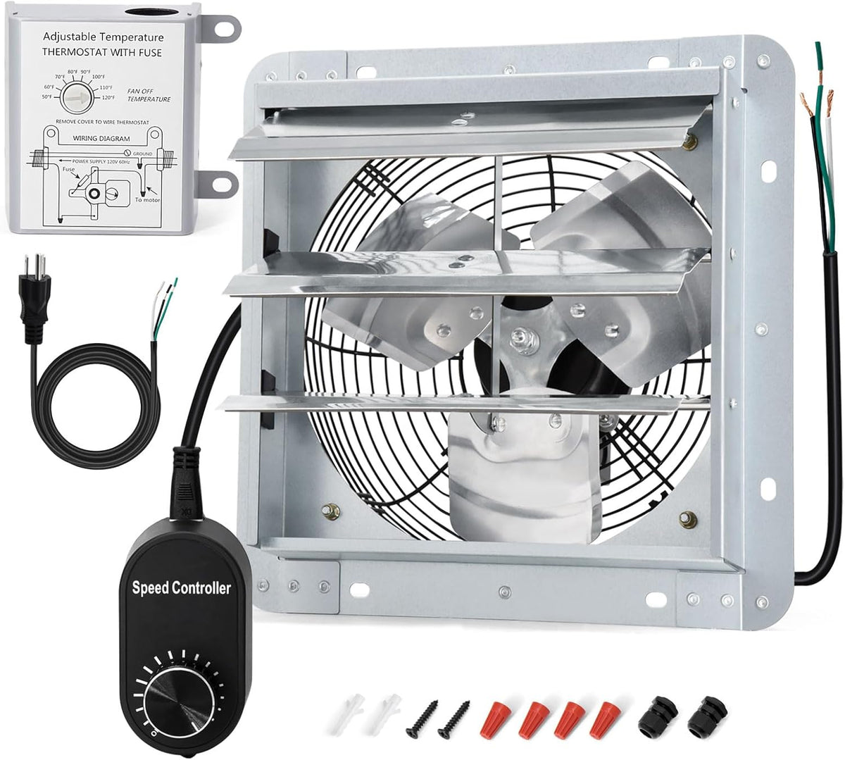 Criditpid 14 Inch Shutter Exhaust Fan, 1088 CFM Wall Mounted Attic Fan, Greenhouse Fan with Speed