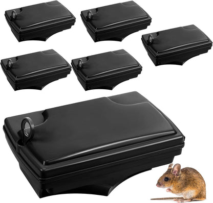 Qualirey 6 Pack Rat Bait Stations with 6 Keys Reusable Heavy Duty for Rodents Outdoor Mouse Poison